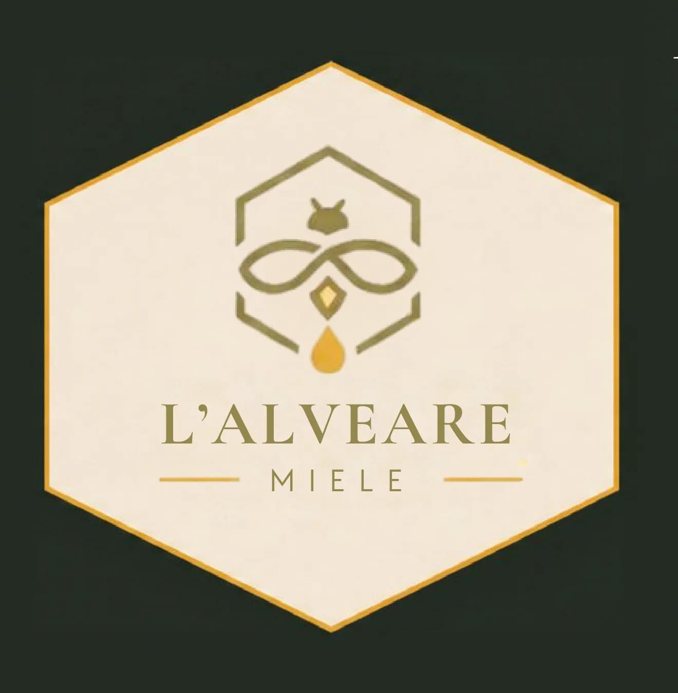 Render concept: simbolo esagonale L'Alveare Miele su fondo oliva