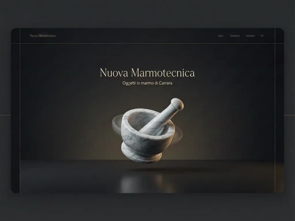 Render concept: home redesignata in chiave luxury dark con un mortaio in marmo 3D che ruota